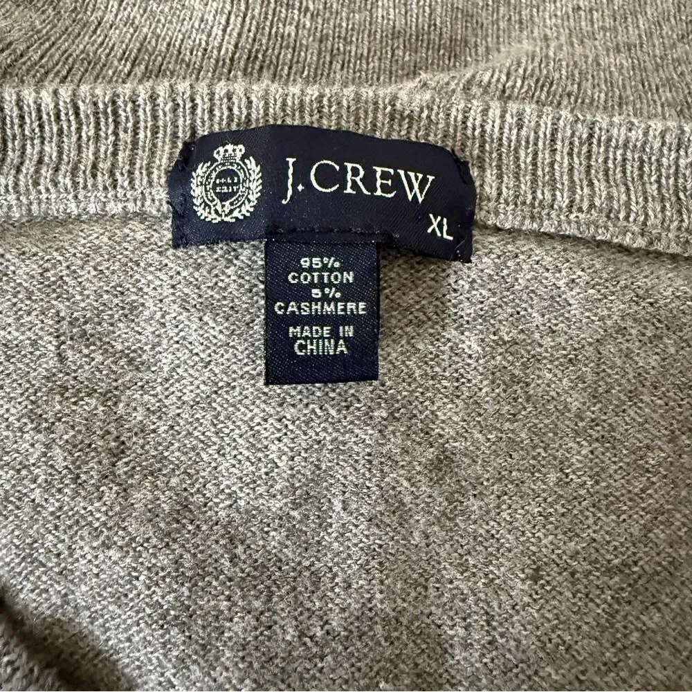 J Crew Sweater Mens Sz XL Gray Knit V Neck Cotton Cashmere Office Casual Preppy